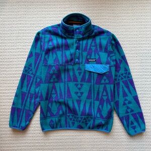Patagonia Teal Tribal Geo Synchilla Snap Fleece Pullover
